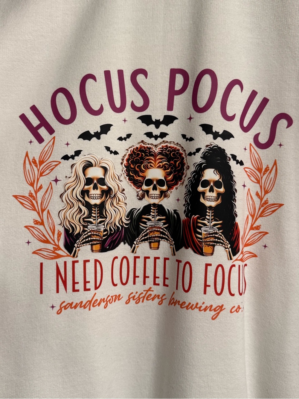 Hocus Pocus 'I Need Coffee to Focus' Halloween Tee - Cream